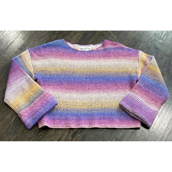 Wildfox Maverick Sweater Purple Rainbow Ombré Wool Blend Cropped Boxy - Picture 2 of 9